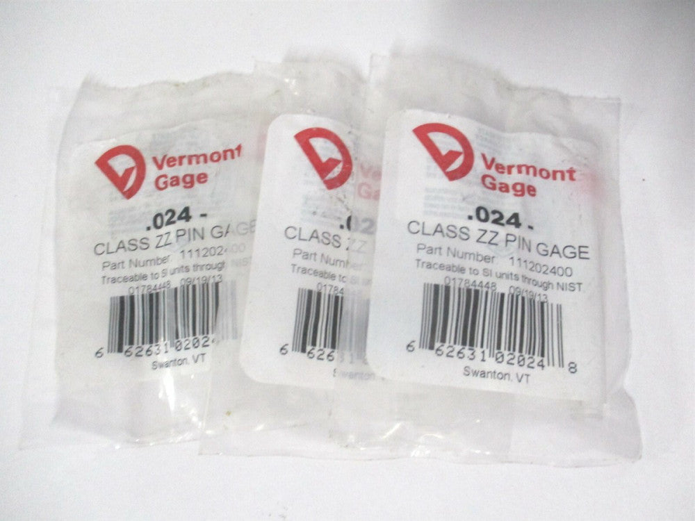 Vermont Gage (111202400) 0.024" Diam Class ZZ Minus Plug & Pin Gage - Lot of 3