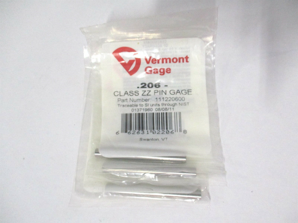Vermont Gage (111220600) 0.206" Diam Class ZZ Minus Plug & Pin Gage - Lot of 3