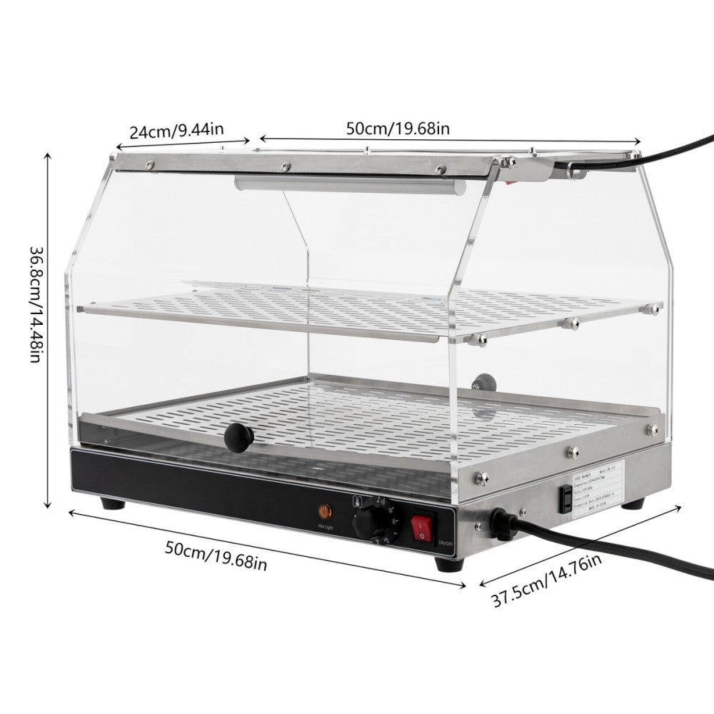 2-Tier Food Warmer Display Commercial 250W Countertop Pizza Warmer