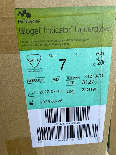 *200-Pair* Molnlycke Biogel Indicator Underglove Surgical Size-7 Gloves 31270