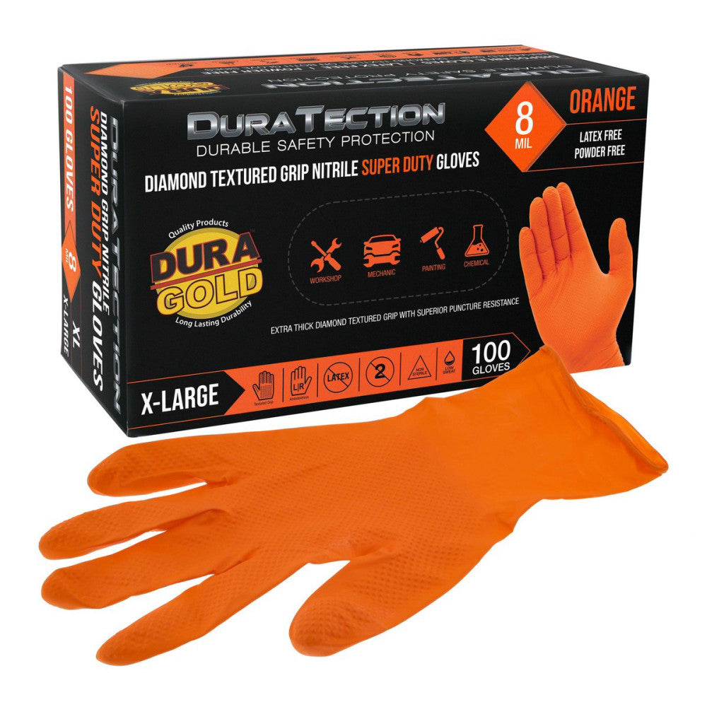 Duratection 8Mil Super Duty Diamond Textured Nitrile Gloves, Box of 100, X-Large