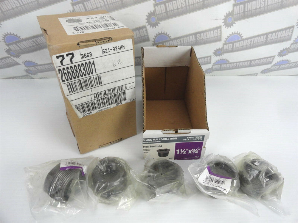 (Lot of 5) SOUTHLAND 521-974HN .75" X 1.5" Hex Bushing - BLACK STEEL (New)