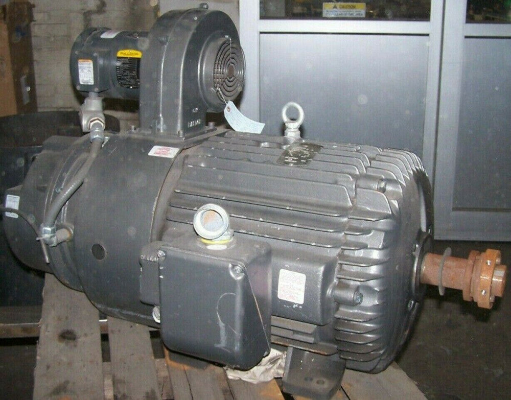 BALDOR 15 HP ELECTRIC BRAKE MOTOR W/1HP BALDOR COOLING MOTOR 3600 RPM 365T FRAME