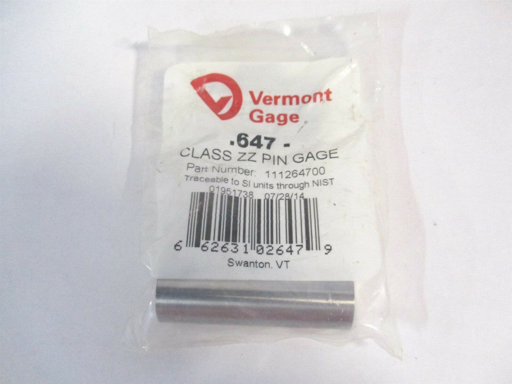 Vermont Gage (111264700) 0.647" Diam Class ZZ Minus Plug & Pin Gage 