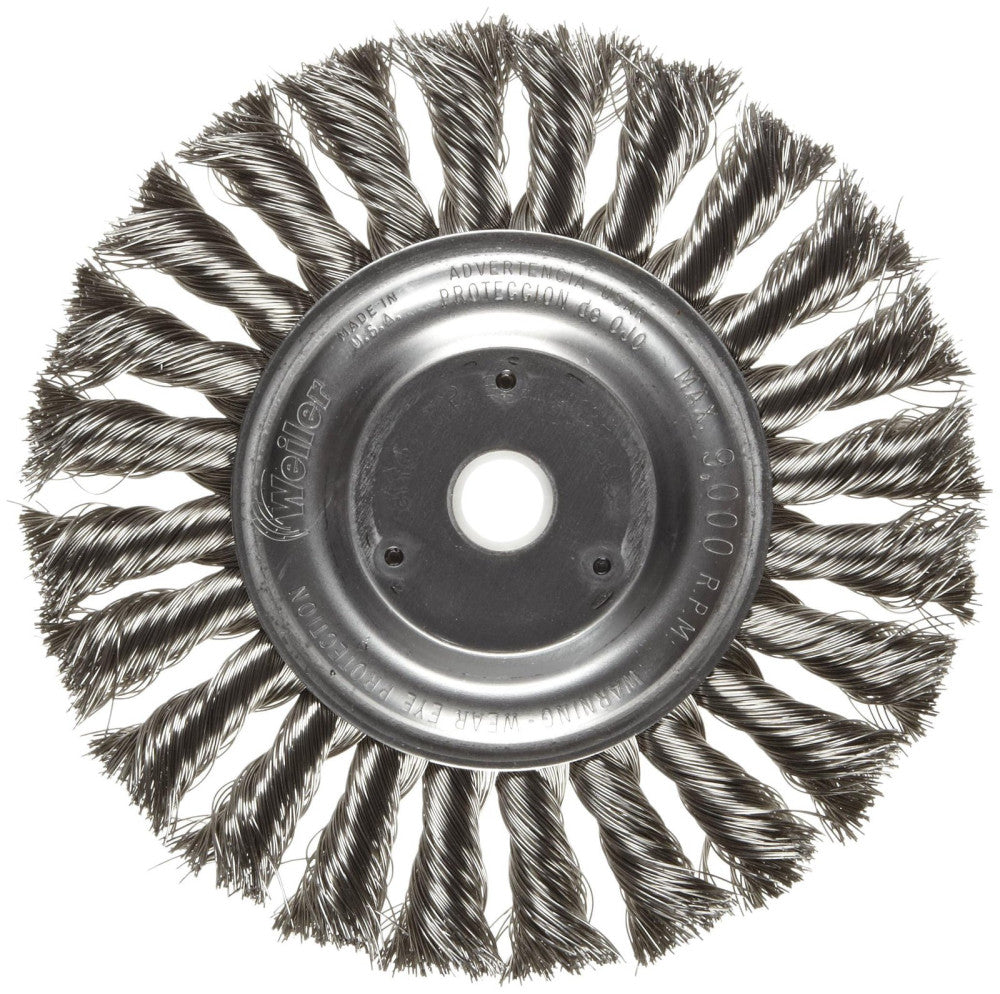 08345 6" Standard Twist Knot Wire Wheel, .016" Stainless Steel Fill, 5/8"-1/2...