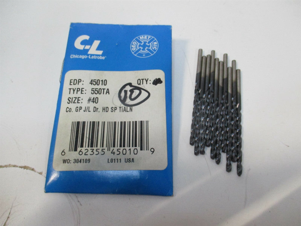 Chicago Labtrobe (45010) 1-3/8 x 1 x 3/8" x 2-3/8" #40 Jobber Drill Bit - Qty 10