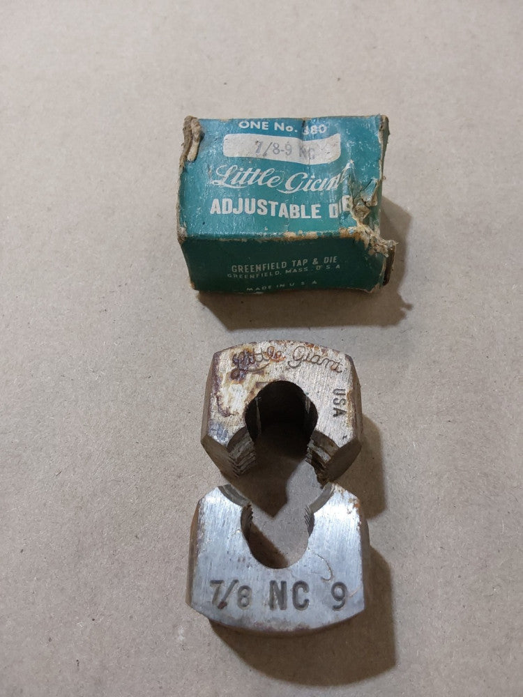 Little Giant Tap and Die 7/8" 9 NC Adjustable Pipe Dies NOS