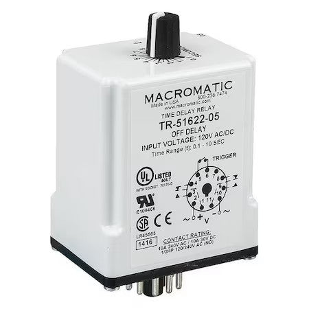 Macromatic Tr-51628-08 Single Function Time Delay Relay, Octal, Off Delay, 1