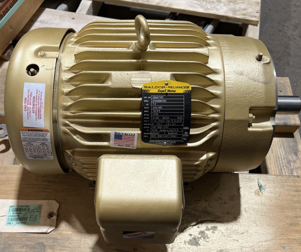 BALDOR SUPER-E MOTOR CEM3770T HP 7.5  VOLTS 230/460 Nos Surplus