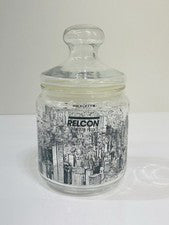 Vintage Relcon Inc. Glass Canister Jar Company Advertising Chicago City Scape