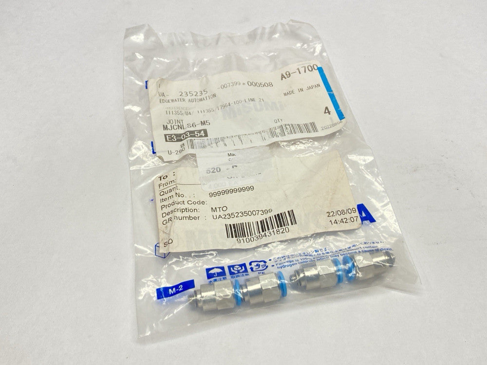 Misumi MJCNLS6-M5 Push To Connect Fitting 6mm OD - M5 LOT OF 4