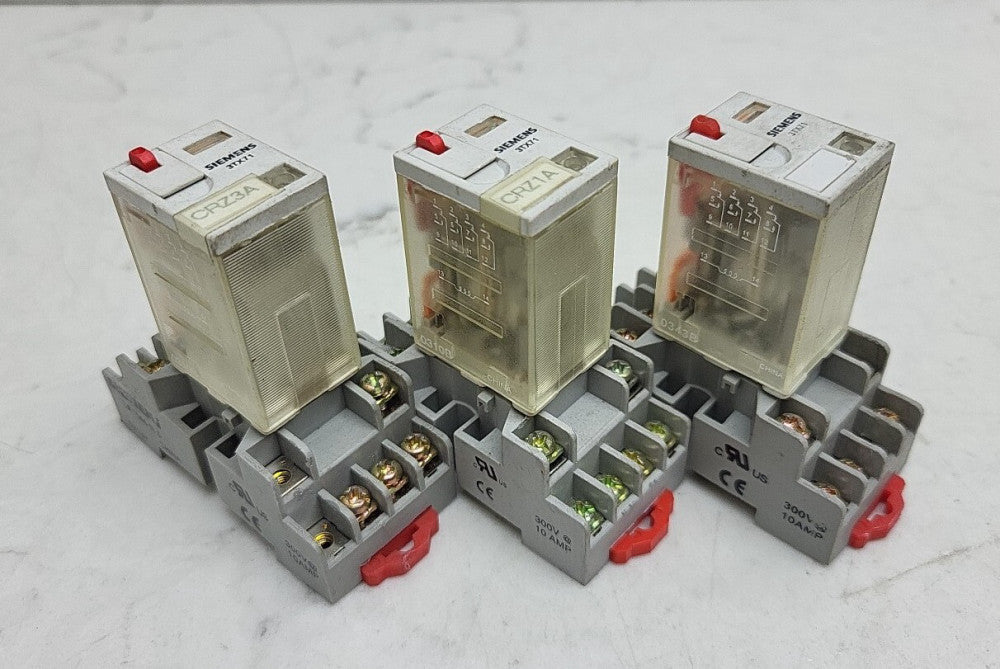 3 Pack Siemens 3TX7111-3PC03 & 3TX7144-1E5 Relay W/Base 24VDC Coil 10a *USED 