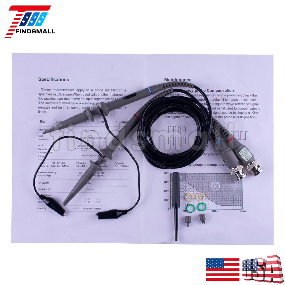 2x 100MHz Oscilloscope Scope analyzer Clip Probe test leads kit for HP Tektronix