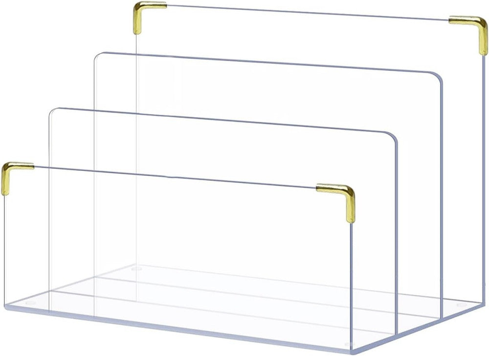 pbf Acrylic File Holder | Clear Organizer for Desk w/Gold Transparent 