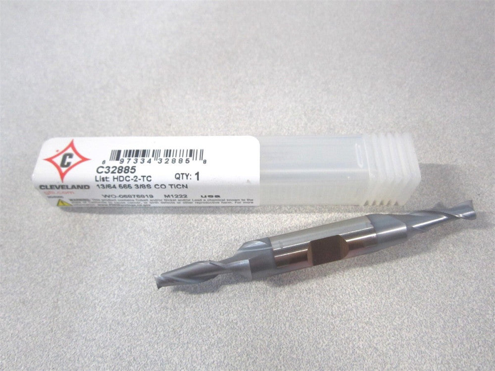 Cleveland (C32885) 13/64" x 3/8" x 1/2" x 3-1/4" OAL Cobalt 2Fl Square End Mill