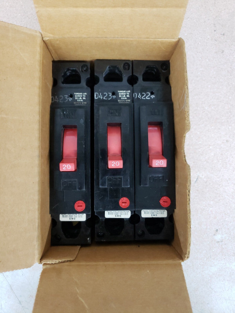 1) New Take Out! GE THED113020, 20 Amp, 277 Volt, 1 Pole, Red, Circuit Breaker