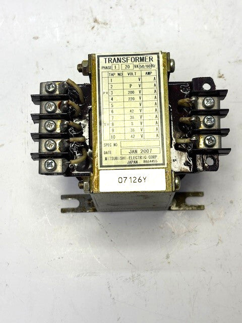 MITSUBISHI BT-4452 TRANSFORMER 1PH 20VA 50/60HZ
