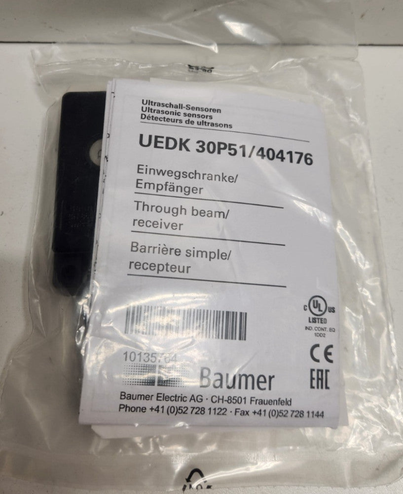 NEW IN BAG! BAUMER ULTRA SONIC SENSOR THROUGH BEAM RECEIVER UEDK 30P51/404176