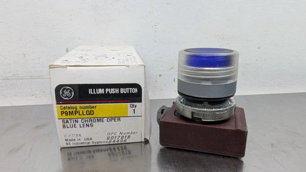 GE P9MPLLGD Momentary Standard Pushbutton Satin Chrome 22mm Blue