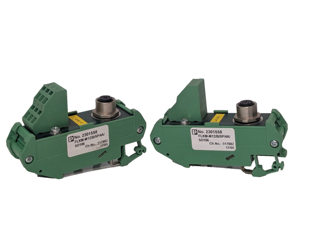 Lot of 2: Phoenix Contact FLKM-M12/B/5P/4A/SO106 Interface Modules, 2301558