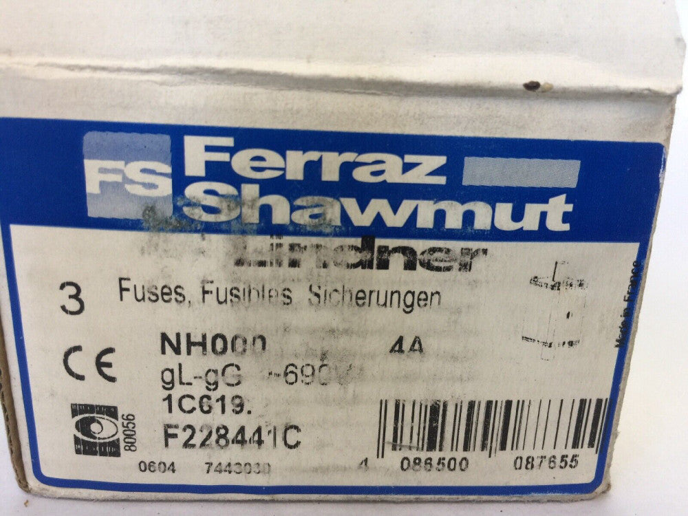FERRAZ SHAWMUT LINDNER NH000 4A gL/gG 690VAC 80kA Cd/Pb FREE 1C619 F228441 FUSE