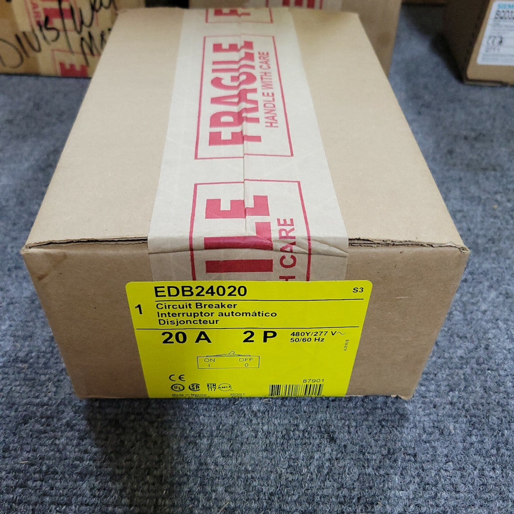 NEW Square D EDB24020, 20 Amp, 480 Volt, 2 pole, Circuit Breaker- New In Box