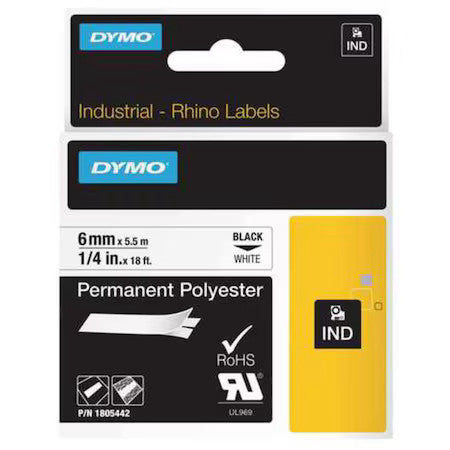 Dymo 1805442 Label Tape Cartridge, Black/White, Labels/Roll: Continuous