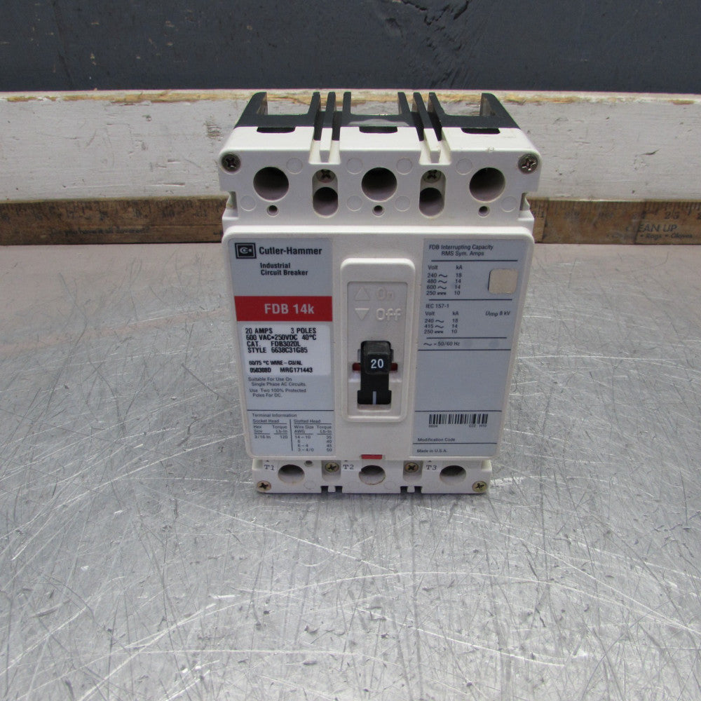 EATON / CUTLER-HAMMER FDB3020L , MCCB, 3p/20A/600V, CLEAN TAKEOUT!  MAKE OFFER!