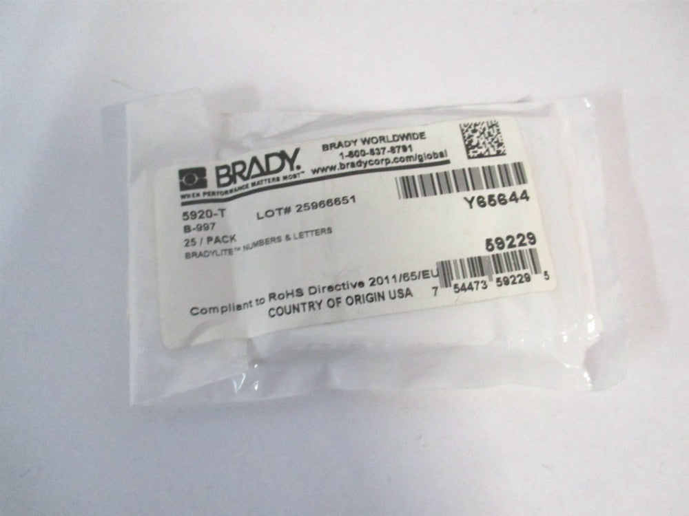 Brady (5920-T) 1 x 1 x 1-1/2" OAL Yellow Retroreflective T Letter Label - Qty 25