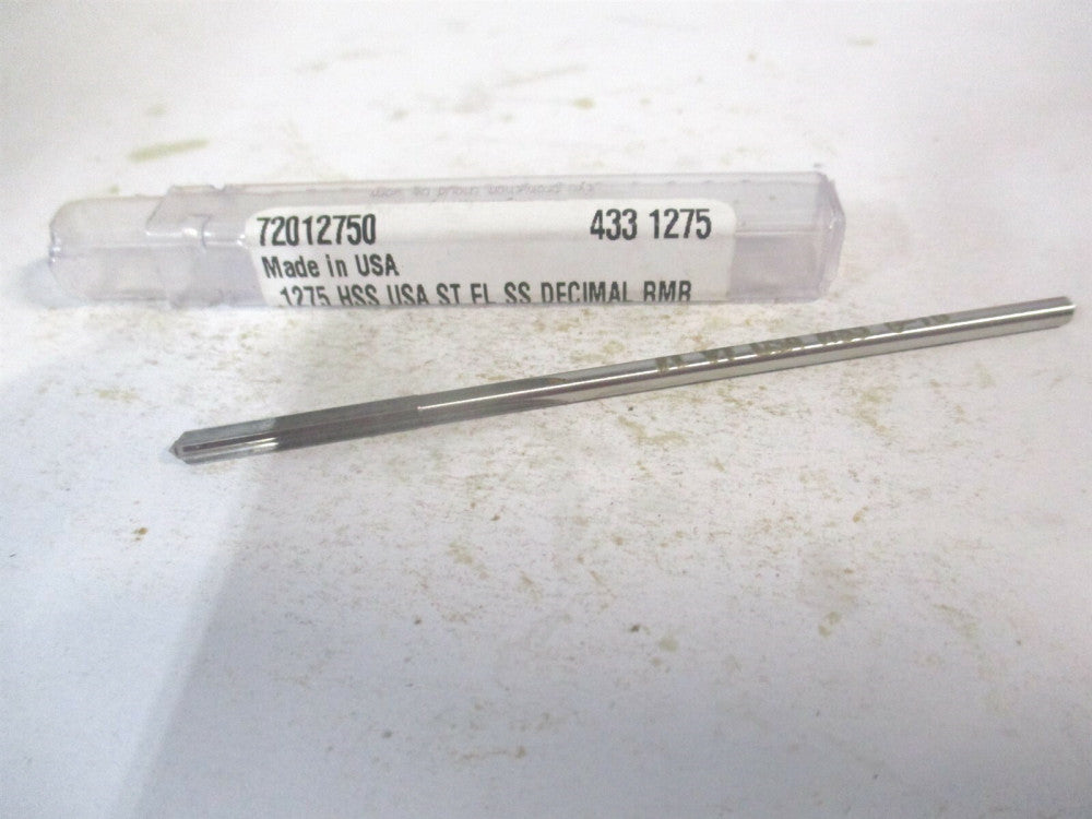 (433-0.1275) 0.1275" x 7/8" x 2-1/2" Straight Shank HSS 4-Flute Chucking Reamer 