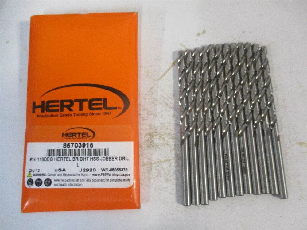 (85703916) #14 118° 2-3/16" x 3-3/8" OAL High Speed Steel Jobber Drill - Qty 12