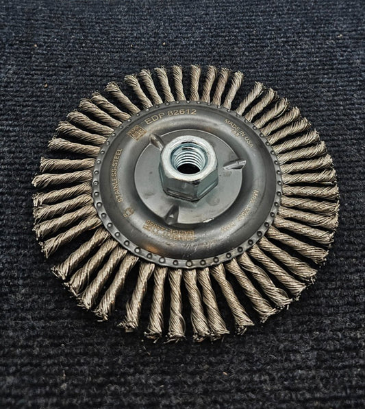 (QTY3) PFERD 82612: 6" x .02" 5/8-11 Thrd Stainless Steel Knotted Wire Brush