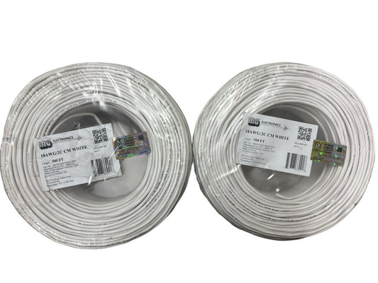 2 x 500' Each= 1000' Total MG Electronics 18AWG/2C CM Wire White MGW182SCM500CWH