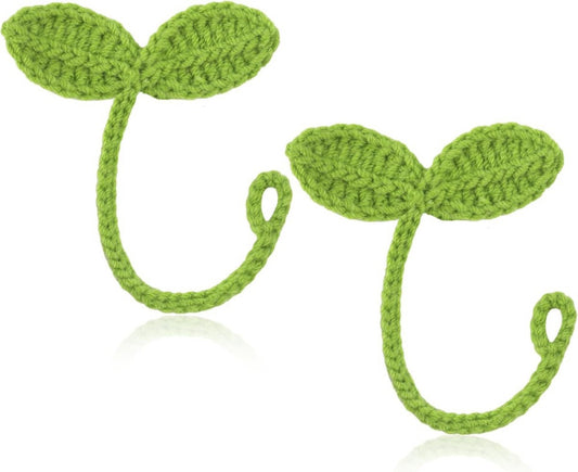 2pcs Knitted Crochet Leaf Sprout, Handmade Crochet Plant Bookmark Green Sprout C