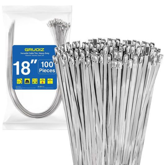 18 inch Stainless Steel Cable Zip Ties 100 Pack 304 Metal Cable Ties with 270...