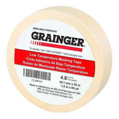 Zoro Select 20Pj10 Masking Tape, 1 1/2 In W X 60 Yd L, 4.8 Mil Thick, Tan,