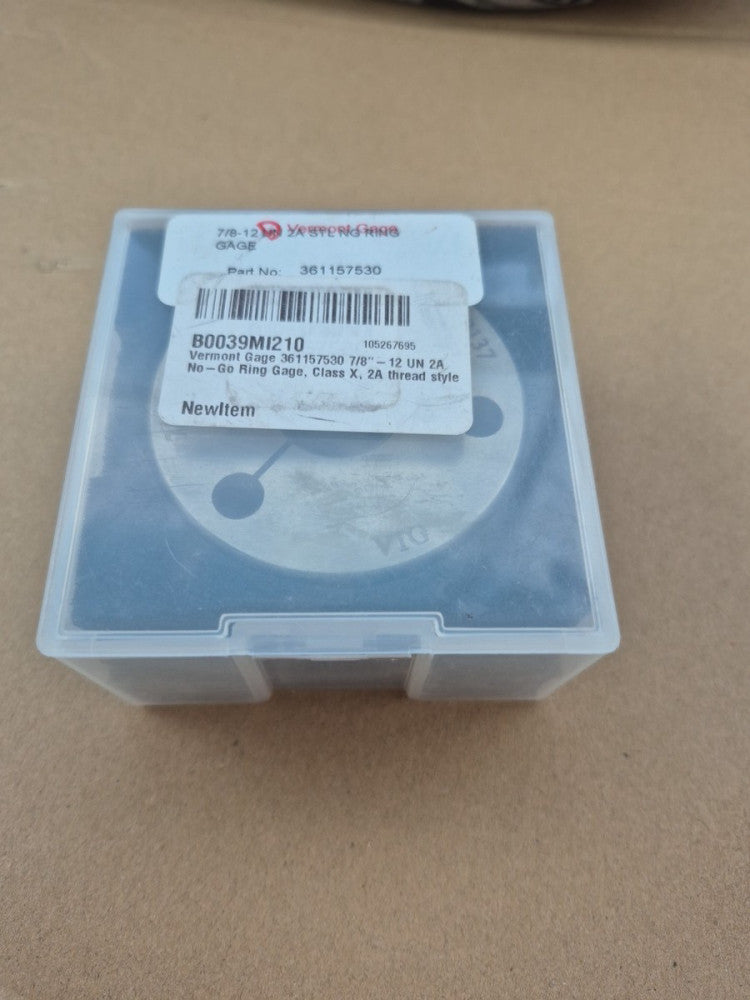 BRAND NEW IN BOX- VERMONT GAGE 361157530 7/8-12 UN 2A STL NO-GO RING GAGE 