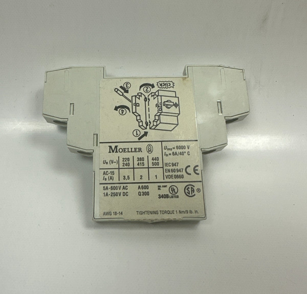 Moeller NHI-PKZ0 Contact 6000V 6A/40°C 5A-600VAC/1A-250VDC - New Fast Ship