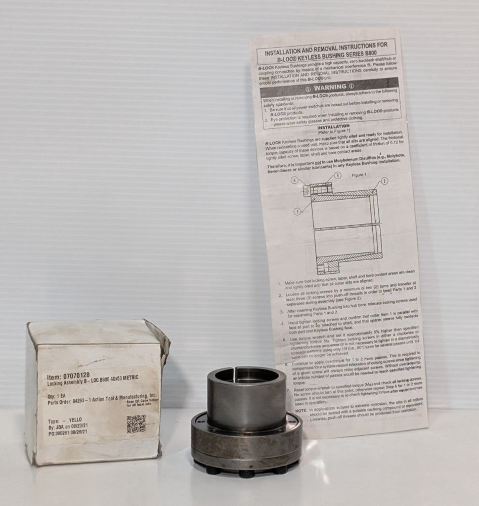 Fenner Drives B800 keyless bushing locking assembly, 40x53 METRIC, 07070128