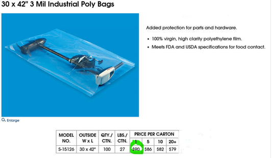 100-Pack 30” x 42" 3-Mil Flat Open Top Poly Bags S-15126 ULINE [C2S5]