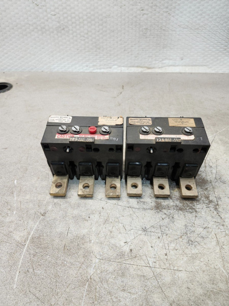 USED LOT OF 2 GENRAL ELECTRIC TYPE TFK TRIP UNIT 3 POLE 125AMP TFK236T125