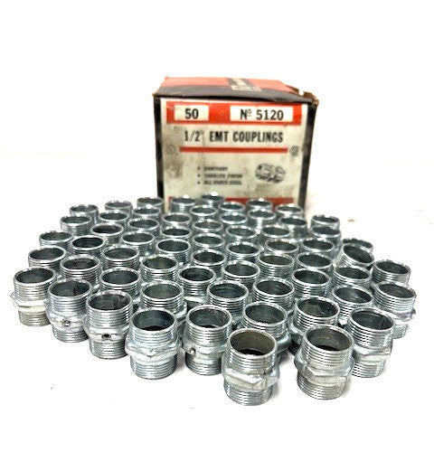 THOMAS & BETTS  1/2" COUPLING LOT OF 62 RAINTIGHT, TABOLITE FINISH, STEEL, 5120