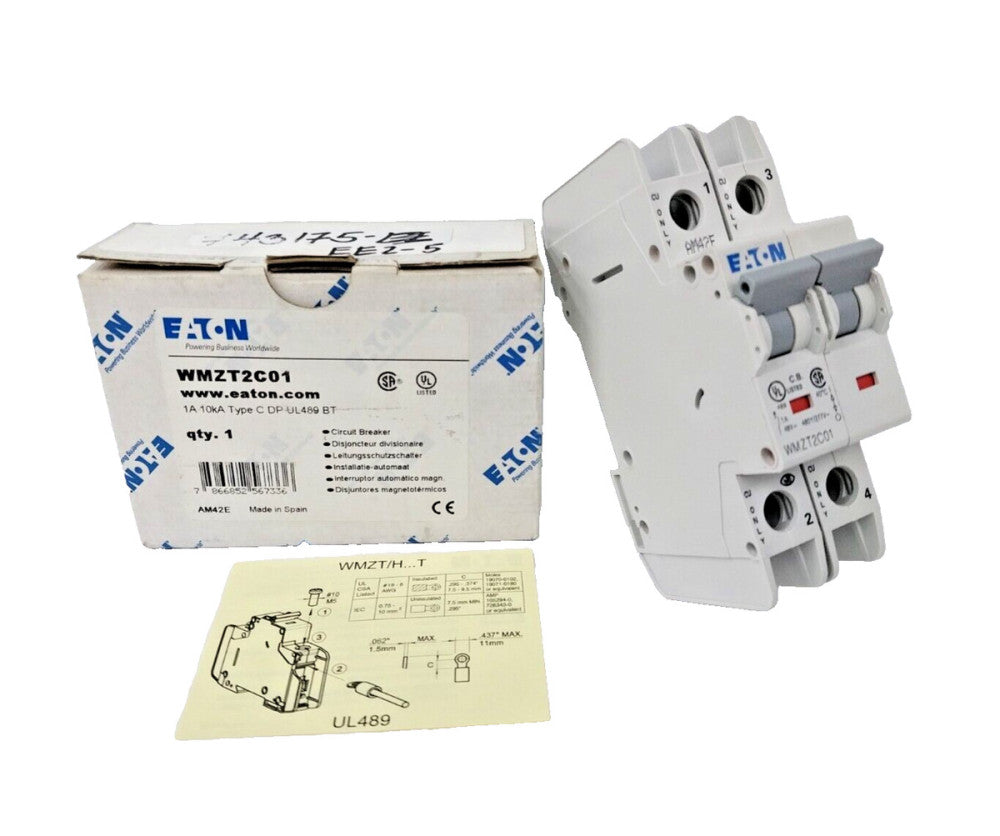 NEW EATON DIN RAIL CIRCUIT BREAKER 1 AMP 480Y/277 VAC 2 POLE  WMTZ2C01