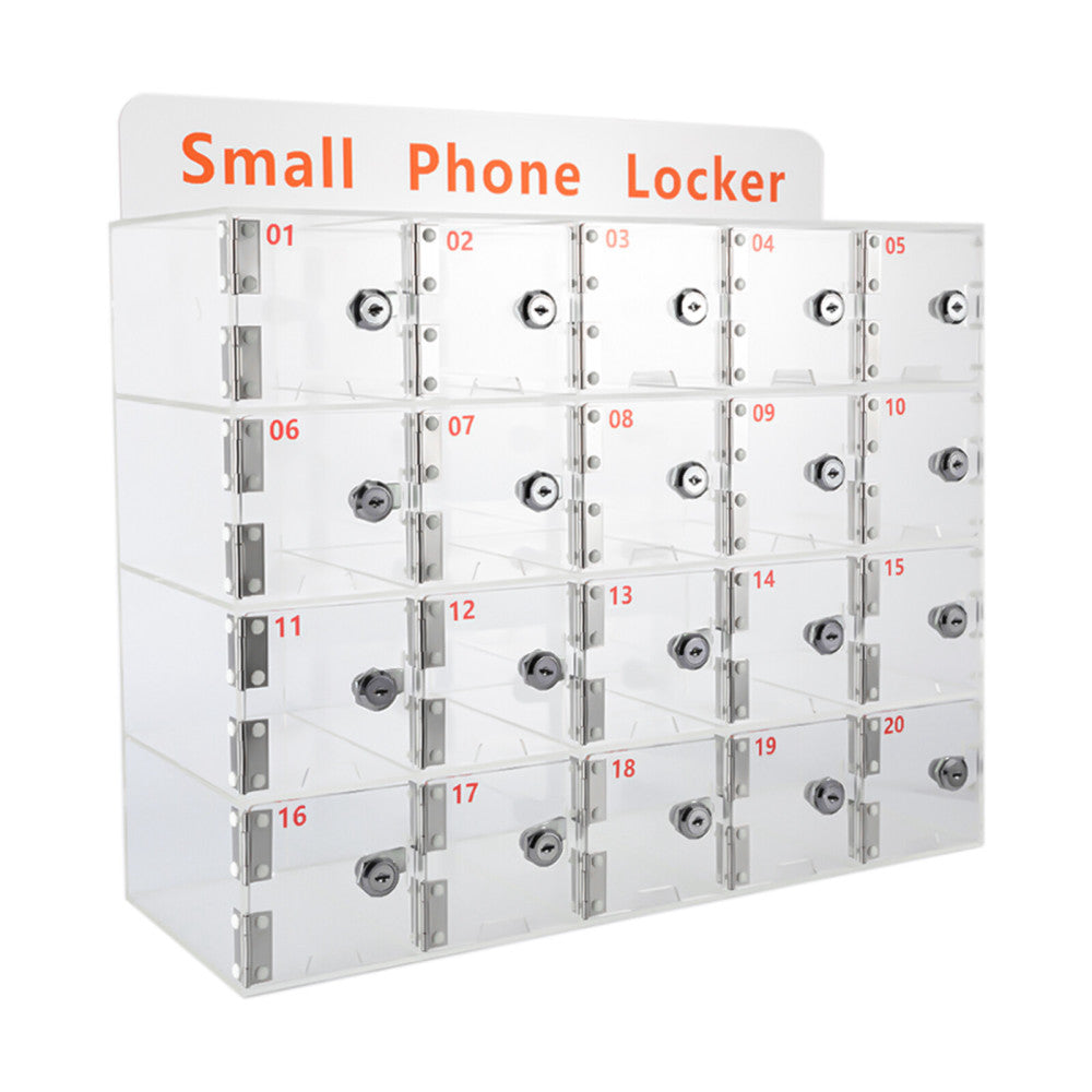 Acrylic Cell Phone Locker Box Storage Cabinet Pocket w/Keys 20 Slots Clear
