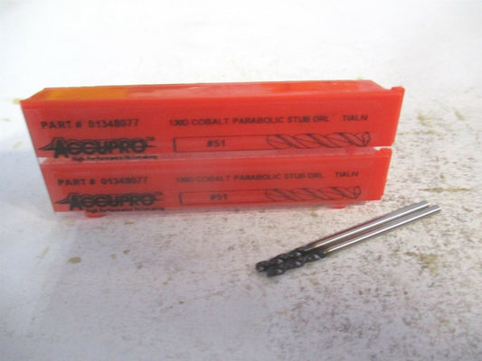 (1630169A-AC) #51 130° Parabolic Flute Cobalt Screw Machine Drill Bit - Qty 2