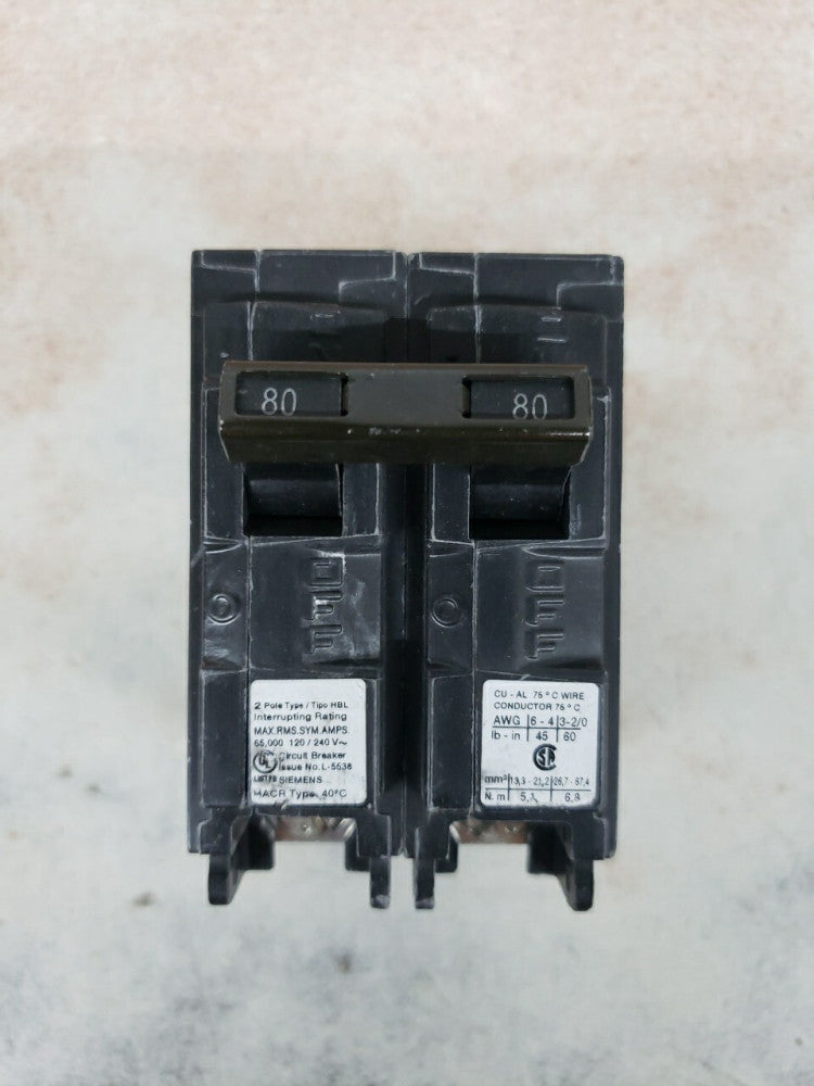 1) New Old Stock! Siemens B280HH Bolt-on 240V 80A 2P Circuit Breaker 65kA@240V