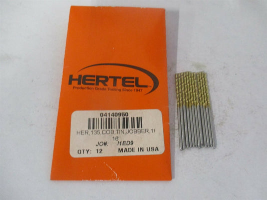 (04140950) 1/16" x 1-7/8" OAL 135° Cobalt RH Straight Jobber Drill - Pack of 12 