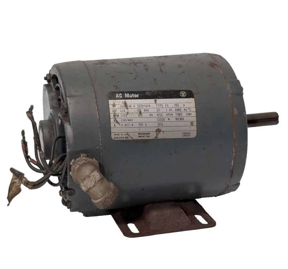 Westinghouse 311P038-A AC Motor, FG74-FS, 1/2HP, 1725RPM, 230/460V, 3Phase, 60Hz