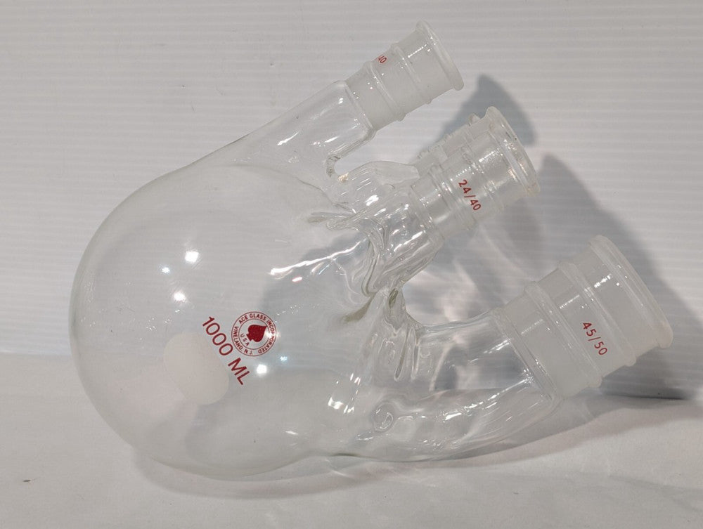 Ace Glass 4 Neck Round Bottom 1000ml Boiling Flask,  (3) 24/40 & (1) 45/50