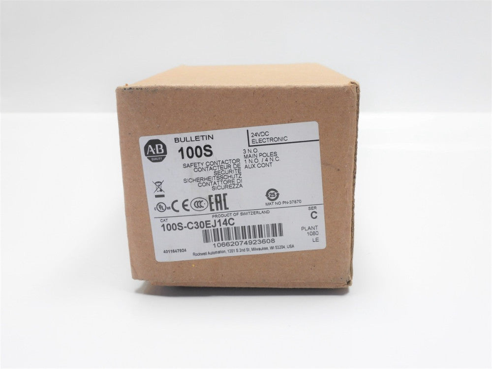 New ALLEN BRADLEY 100S-C30EJ14C SER. C Safety Contactor 30A, 24VDC, Coil 50/60Hz